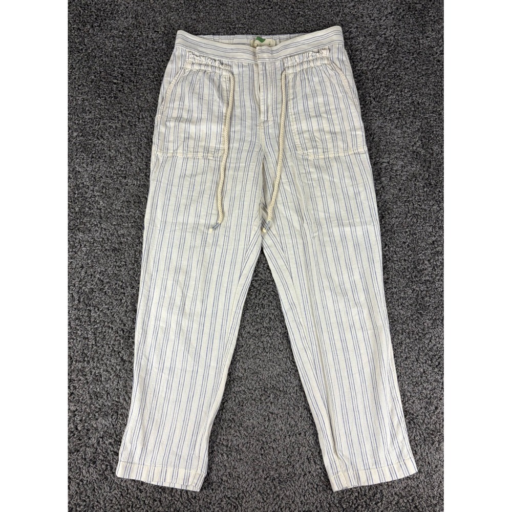 Anthropologie Postmark Striped Linen Blend Drawstring Pants Blue Cream Womens S